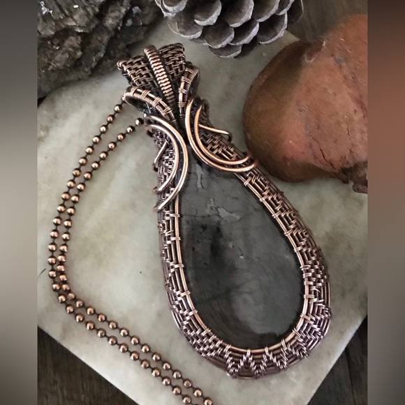 Copper Wrapped Hypersthene Pendant - Picture 10 of 11